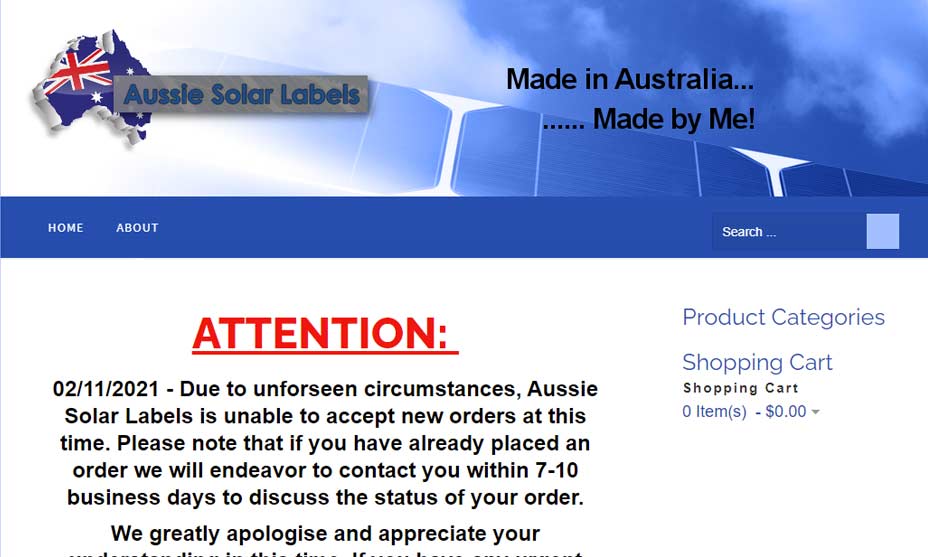 Aussie Solar Labels Website